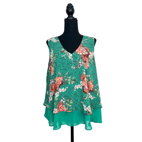 Floral Green Sleeveless Top - Picture 1 of 10